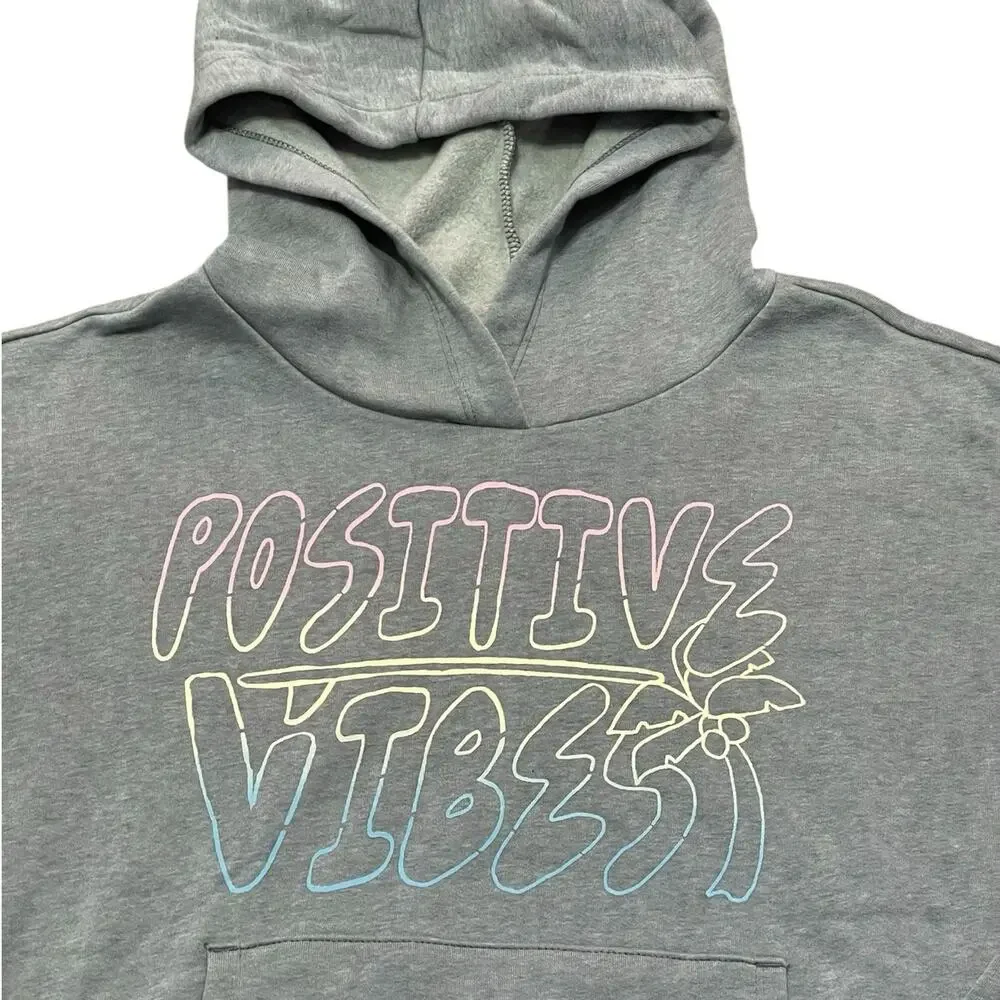 Old Navy Girls Positive Vibes Fleece Heathered Green Hooded Sweatshirt XXL NWT